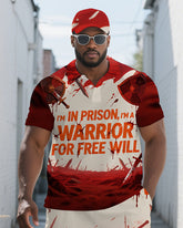 Big Men's WARRIOR Theme Battlefield Gradient Short Sleeve Polo Shirt and Shorts Set